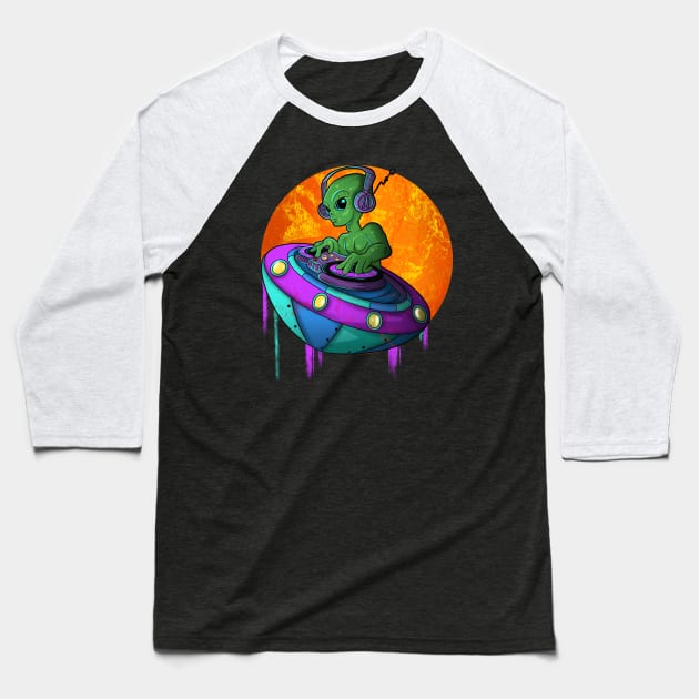 Cool Alien Music Dj Baseball T-Shirt by Trendy Black Sheep